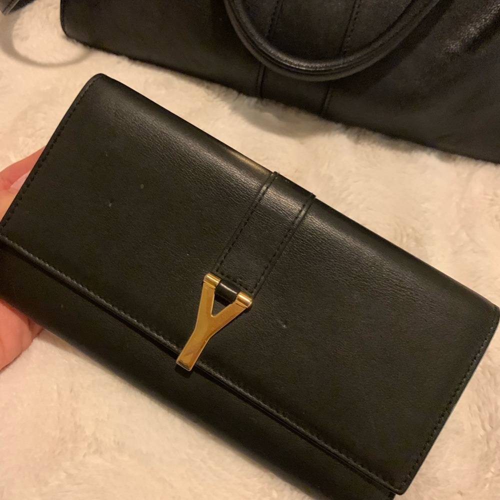 Yves Saint Laurent Black Wallet with Gold Accent